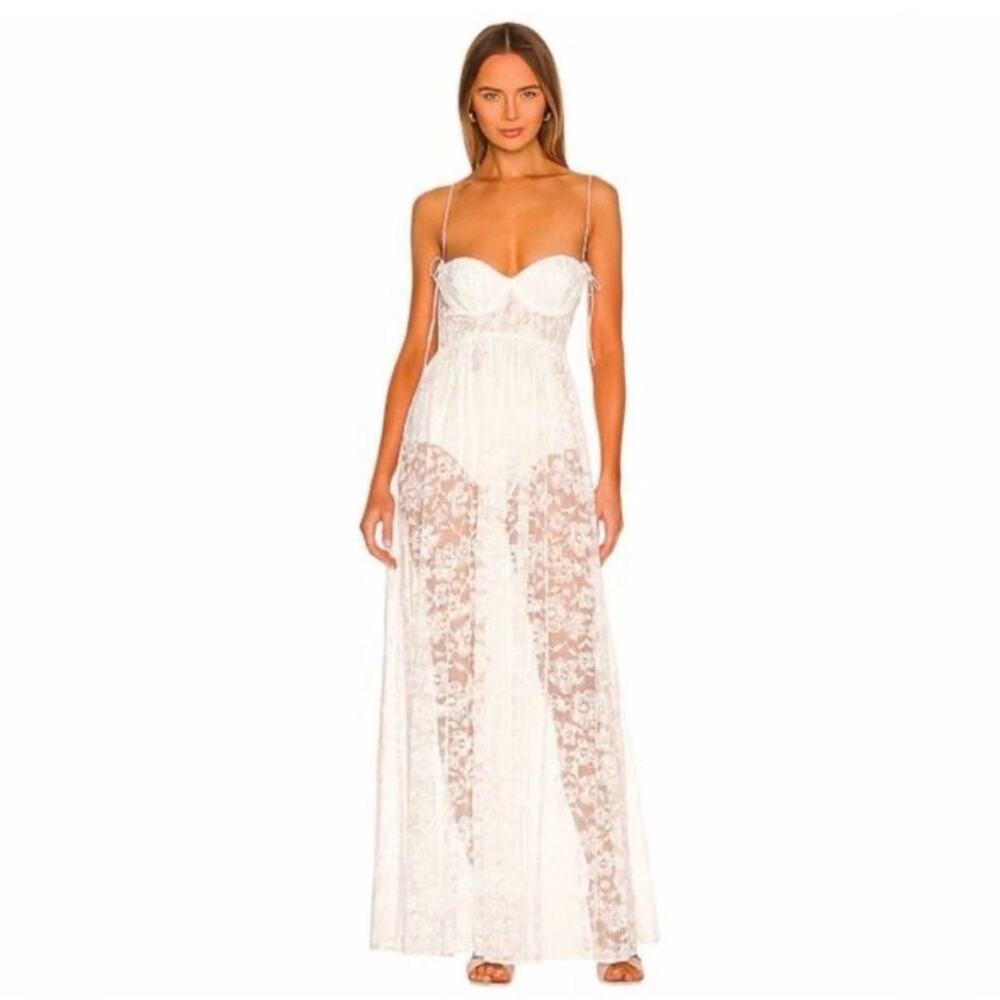 For Love & Lemons Lorena Lace Sheer Maxi Dress White Size Small NWT